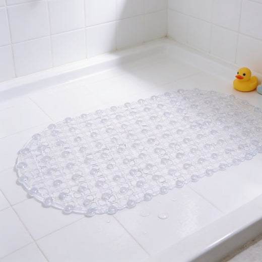 Lumiwee Brook kids suction-cup shower mat: clear suction-cup shower mat on a shower floor