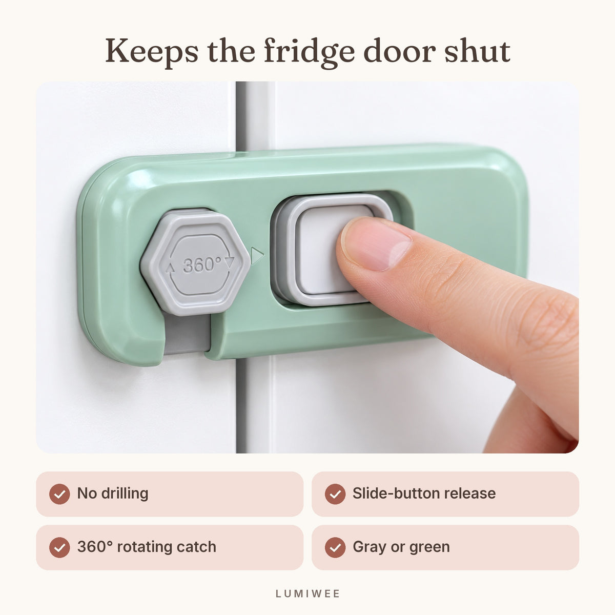 Lumiwee infographic: Fridge Lock - Keeps the fridge door shut