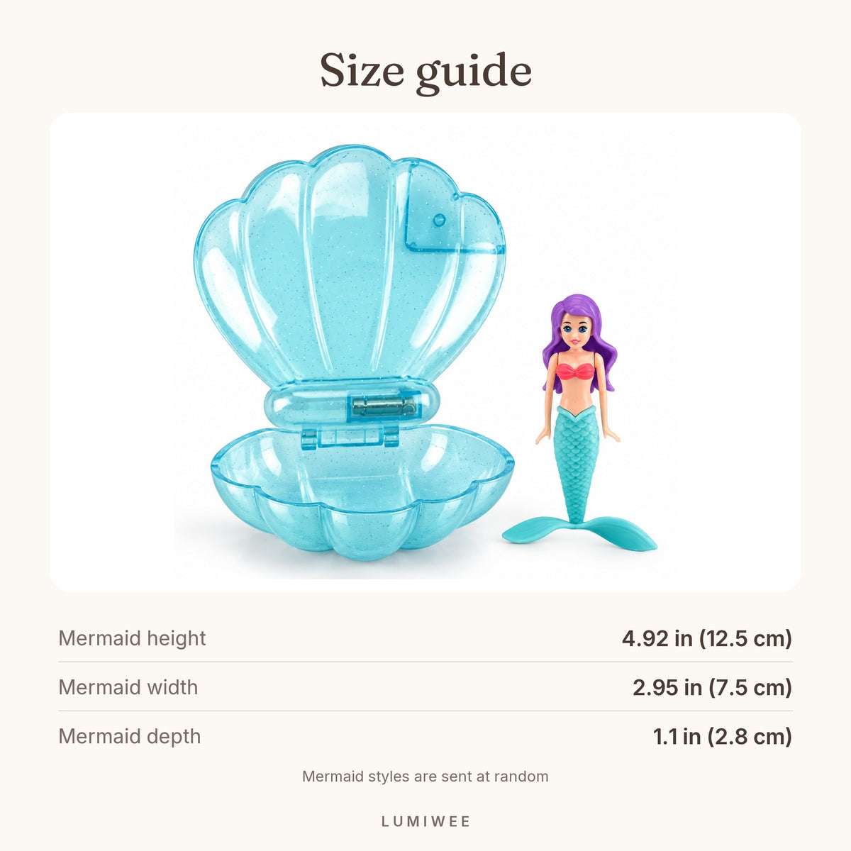 Lumiwee infographic: Coral - Size guide