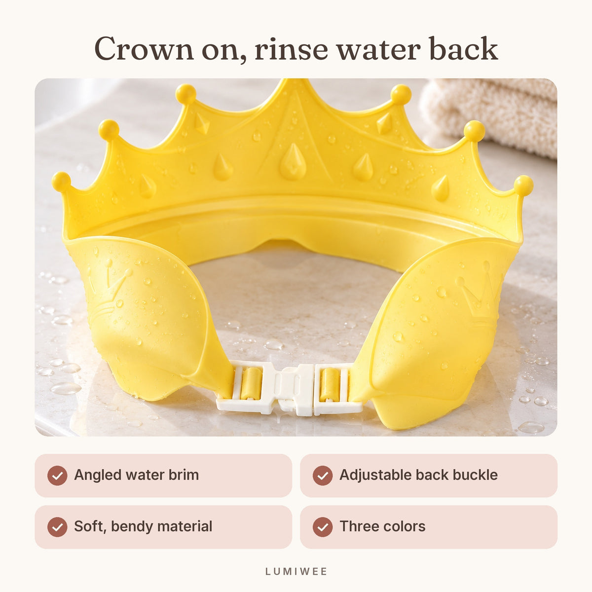 Lumiwee infographic: Crown - Crown on, rinse water back