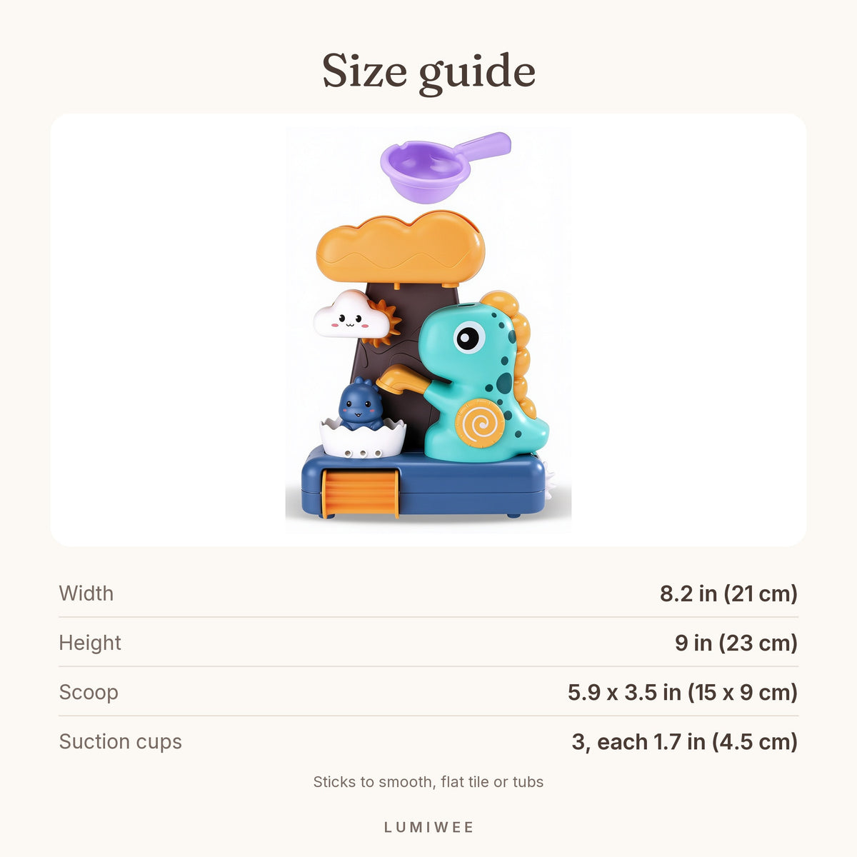 Lumiwee infographic: Dino - Size guide