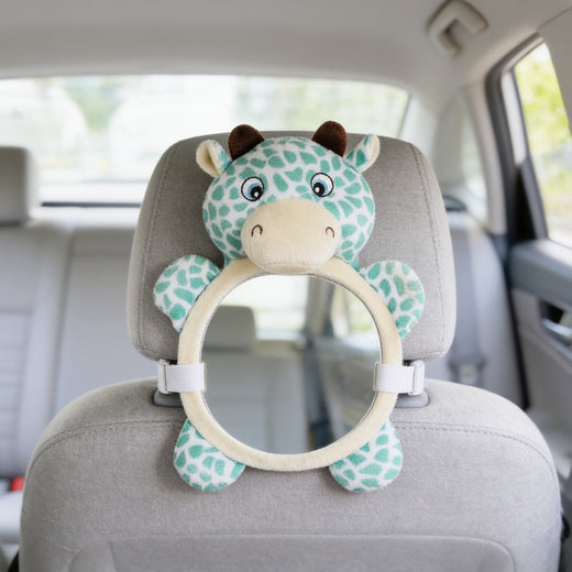 Lumiwee Glance back seat baby car mirror: plush giraffe baby mirror strapped to a rear headrest