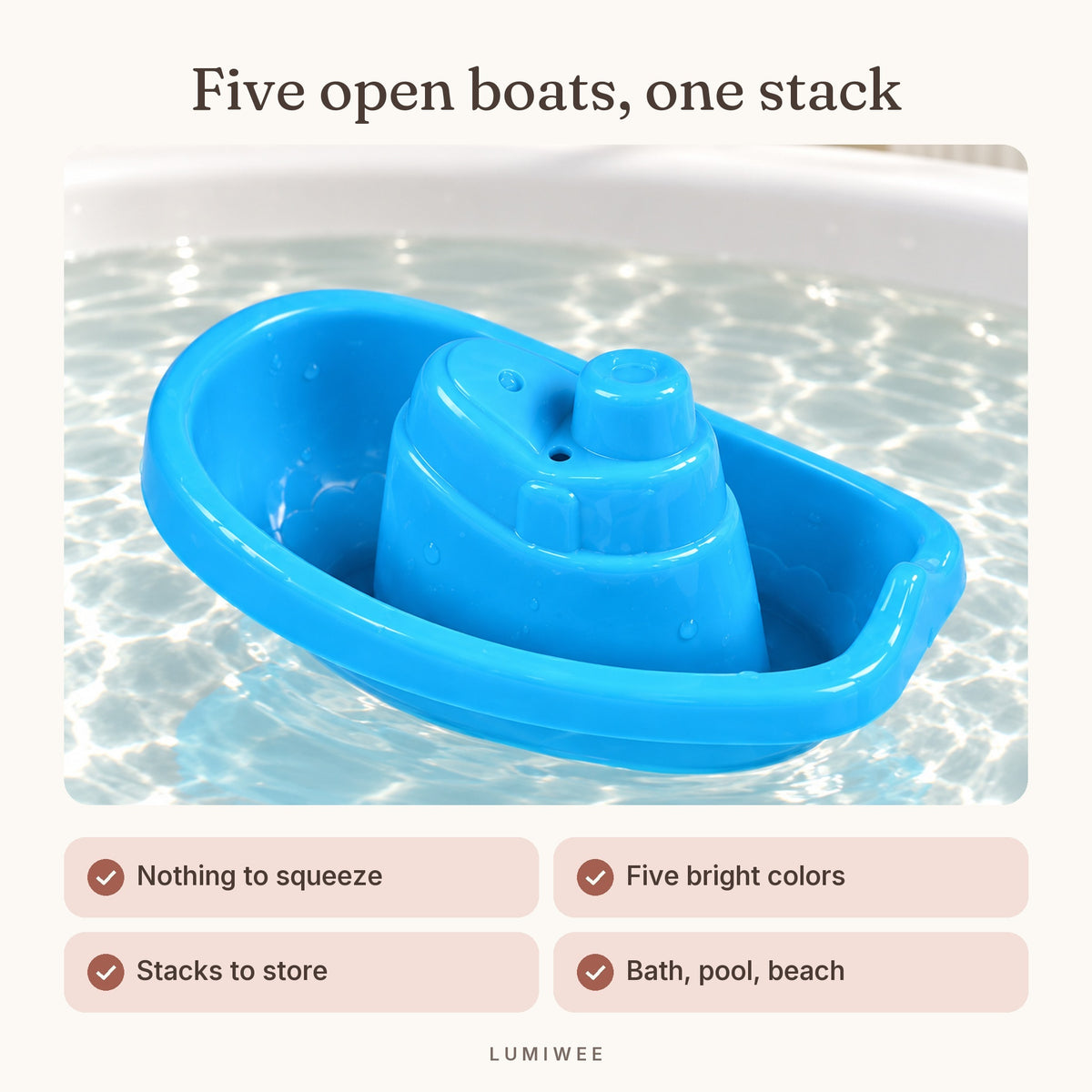 Lumiwee infographic: Harbor - Five open boats, one stack