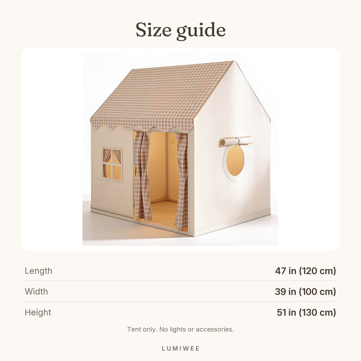 Lumiwee infographic: Hideout - Size guide