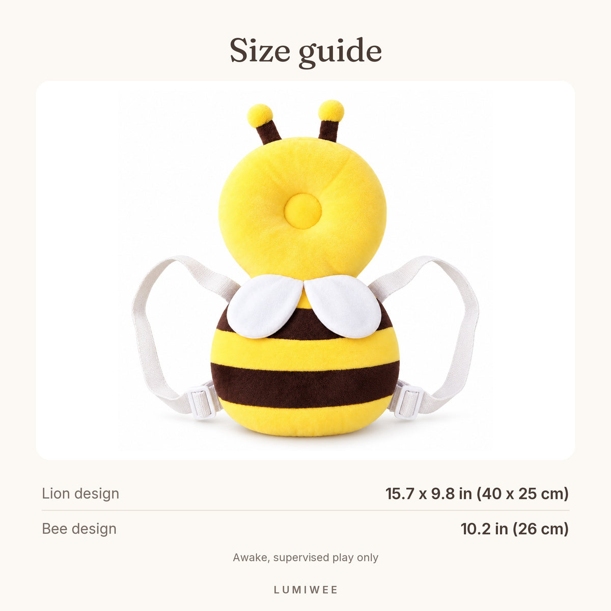 Lumiwee infographic: Infant Head Protector Backpack - Size guide
