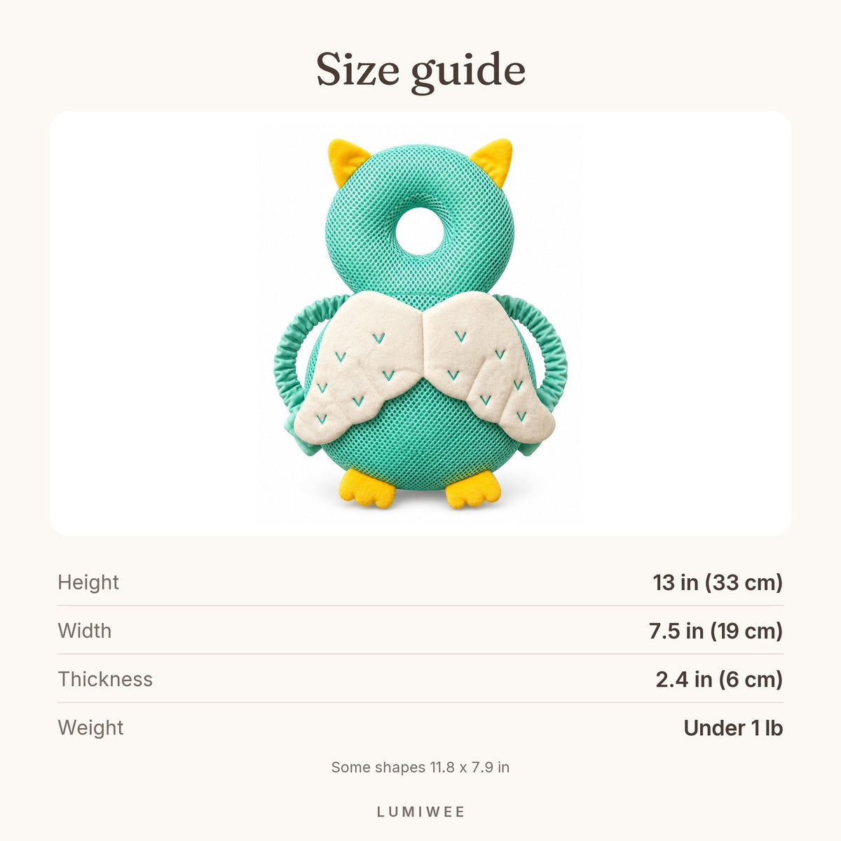 Lumiwee infographic: Infant Head Protector Cushion - Size guide