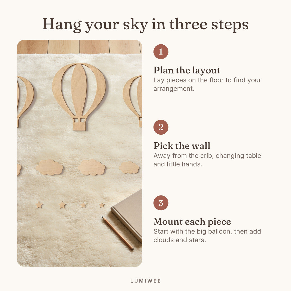 Lumiwee infographic: Lofty - Hang your sky in three steps