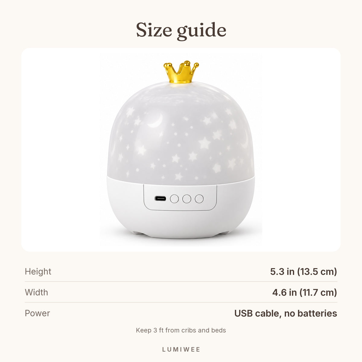 Lumiwee infographic: Nova - Size guide