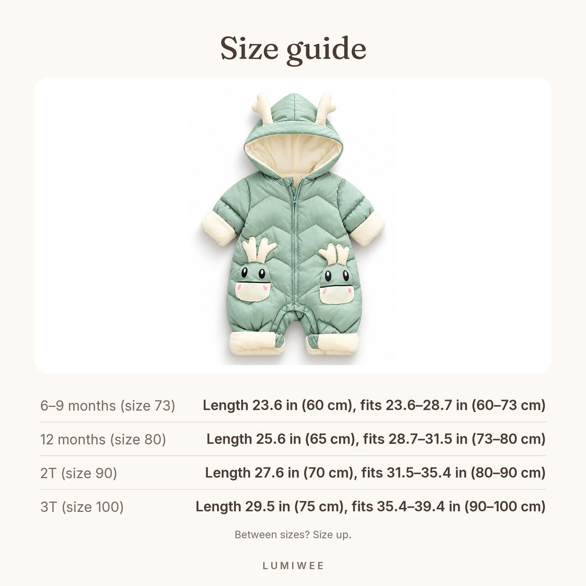 Lumiwee infographic: Sleet - Size guide