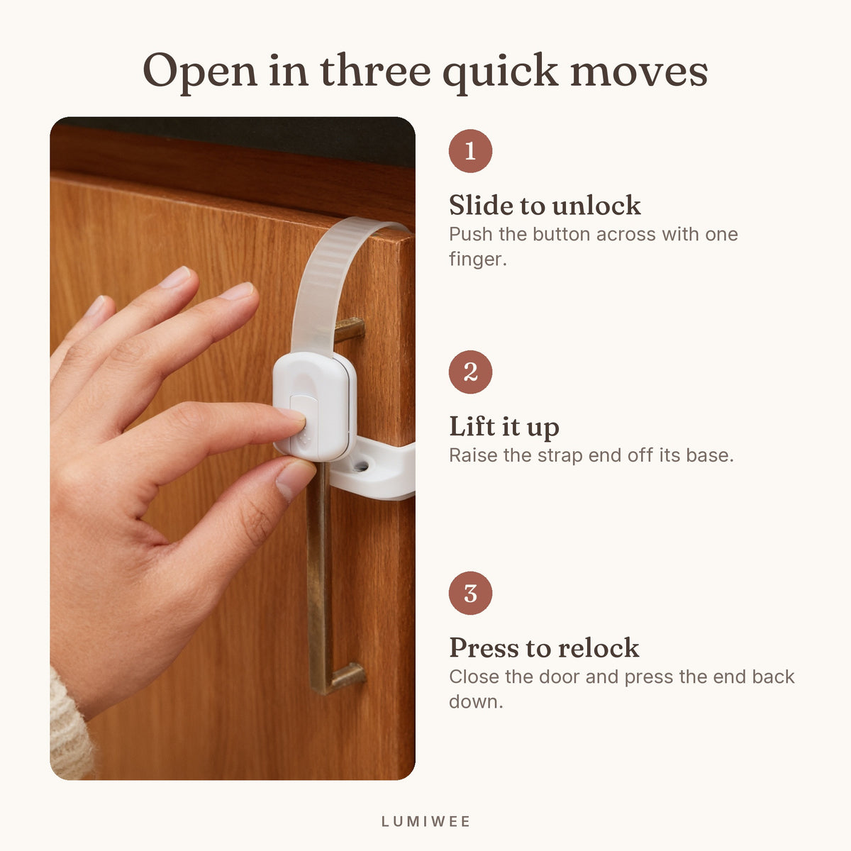 Lumiwee infographic: Adhesive - Open in three quick moves