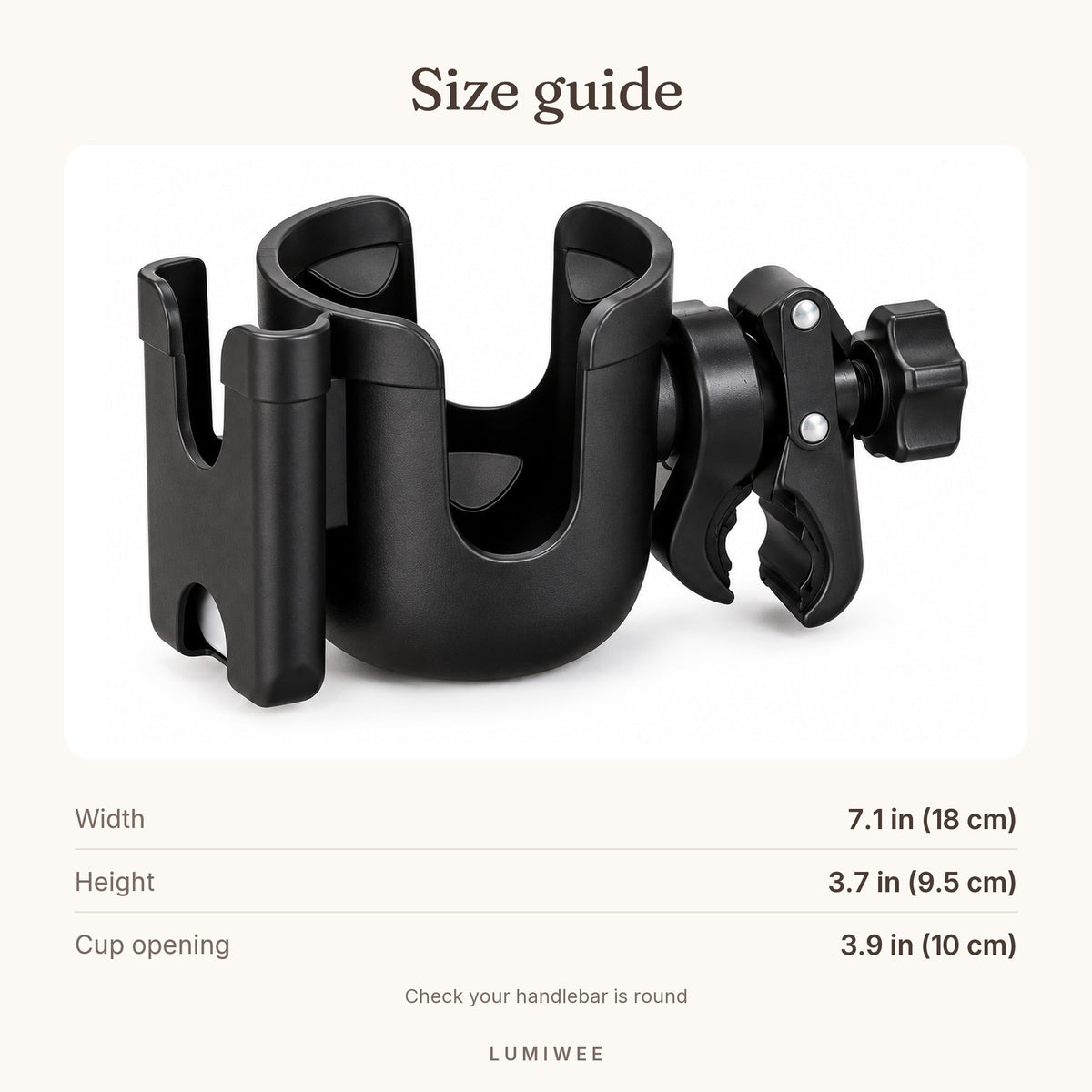 Lumiwee infographic: StrollerCupHolder - Size guide