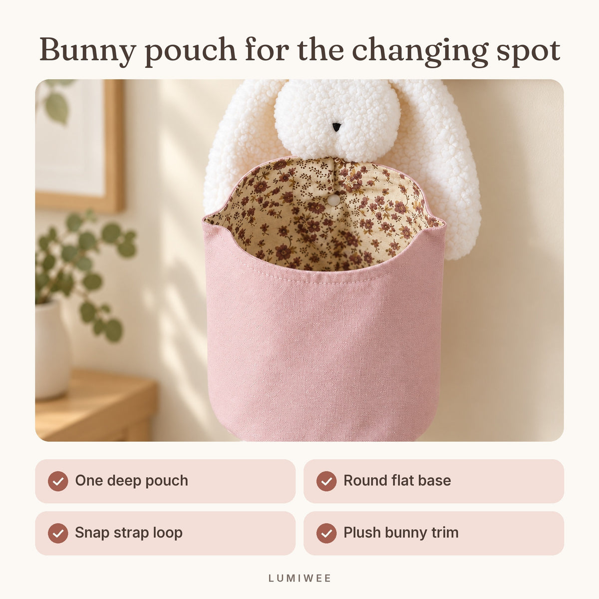 Lumiwee infographic: Willow - Bunny pouch for the changing spot