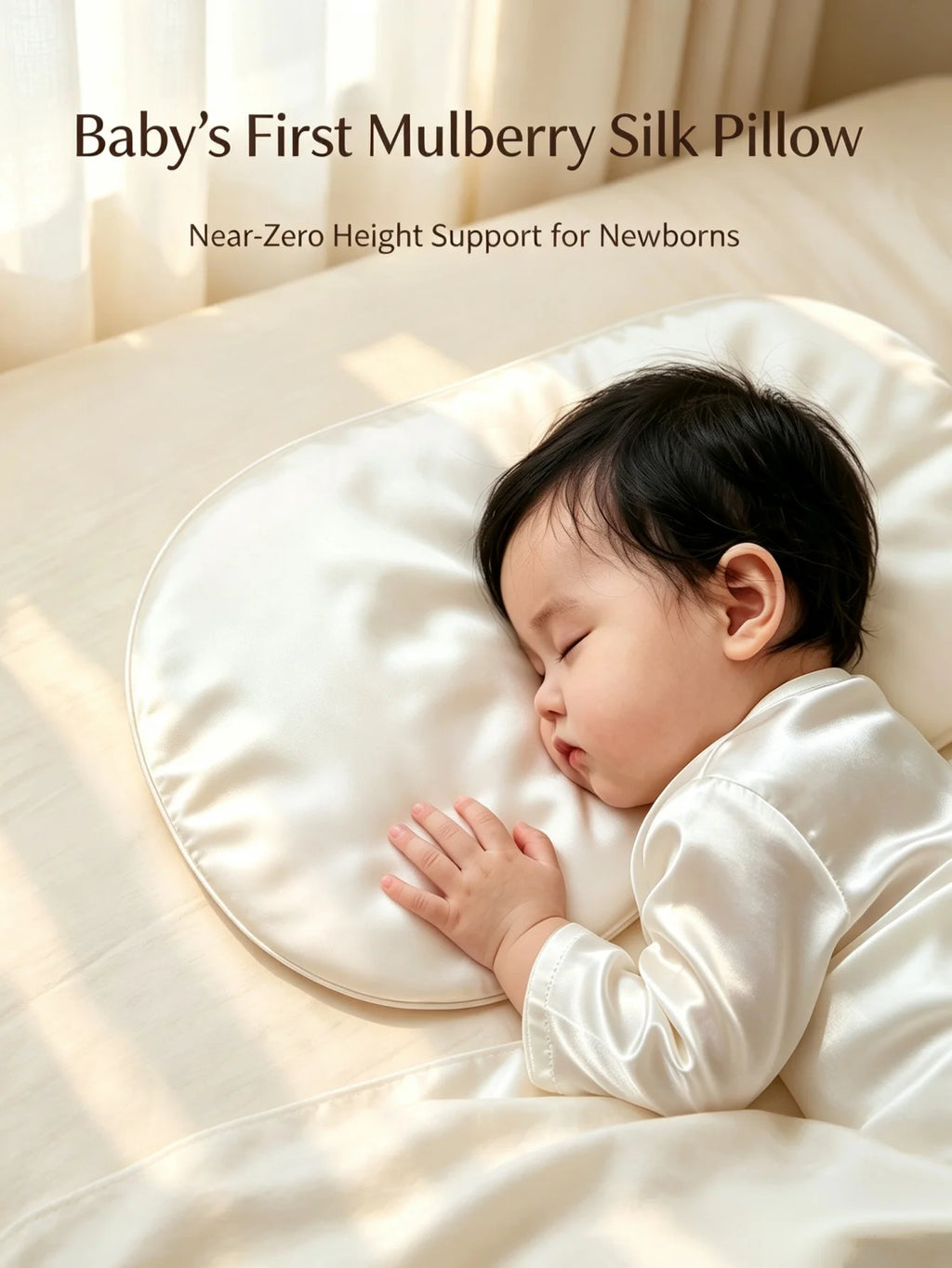 Soft Silk Cloud Baby Pillow Breathable Infant Neck Support Cushion, Zero‑Flat Height Sleep Pillow for Newborns