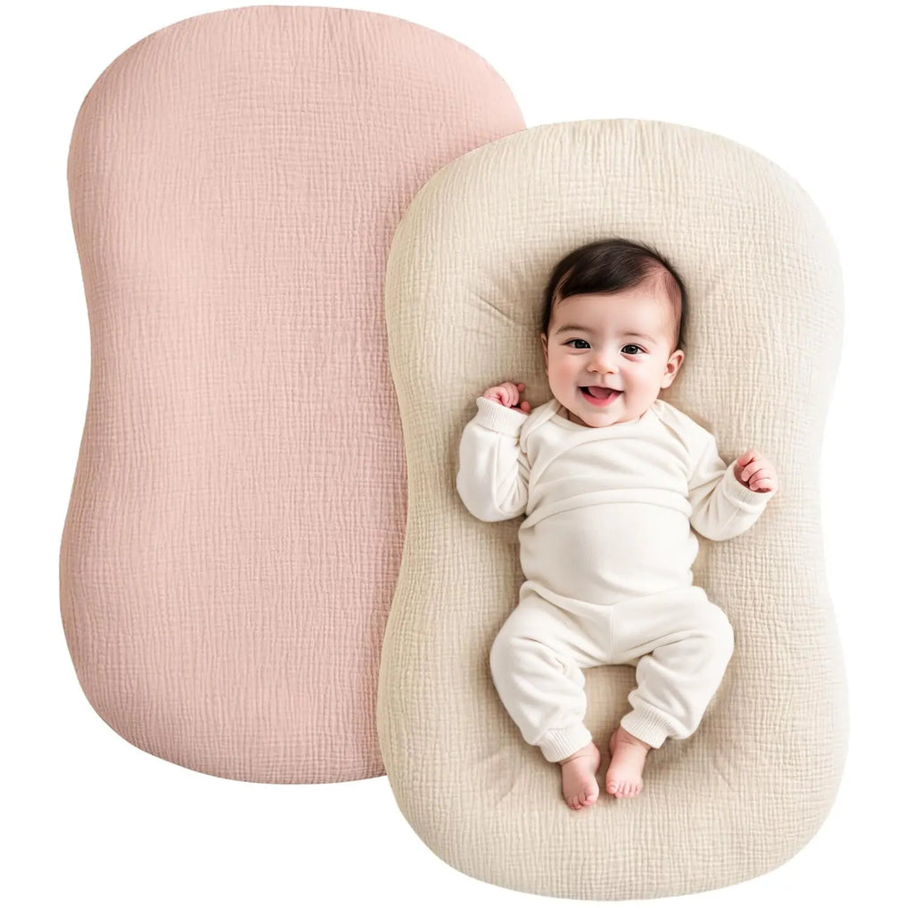 Muslin Cotton Newborn Baby Nest Slipcover Soft and Breathable Lounger Cover for Infant Girls Boys Gifts 2PCS Baby Lounger Cover