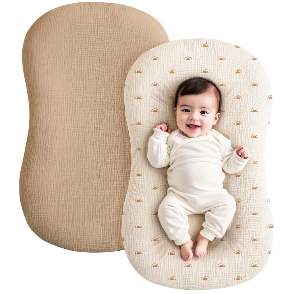 Muslin Cotton Newborn Baby Nest Slipcover Soft and Breathable Lounger Cover for Infant Girls Boys Gifts 2PCS Baby Lounger Cover