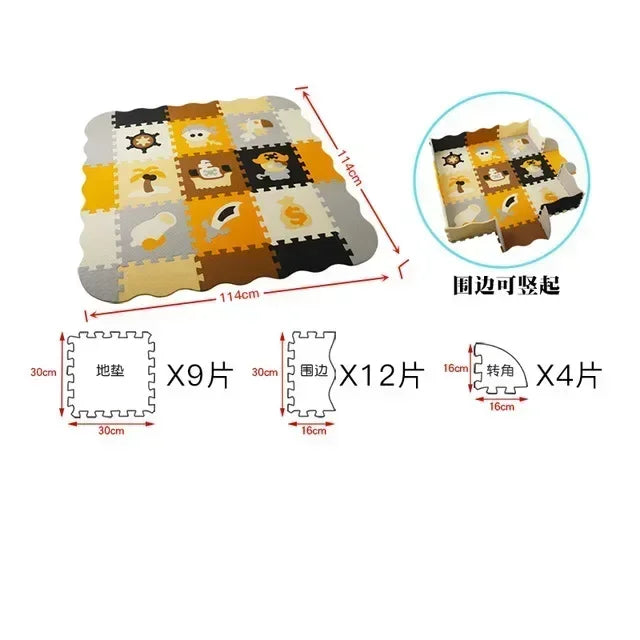 Foam puzzle play mat in Pirate Adventure design with ship, skull and treasure tiles in mustard, grey and brown
