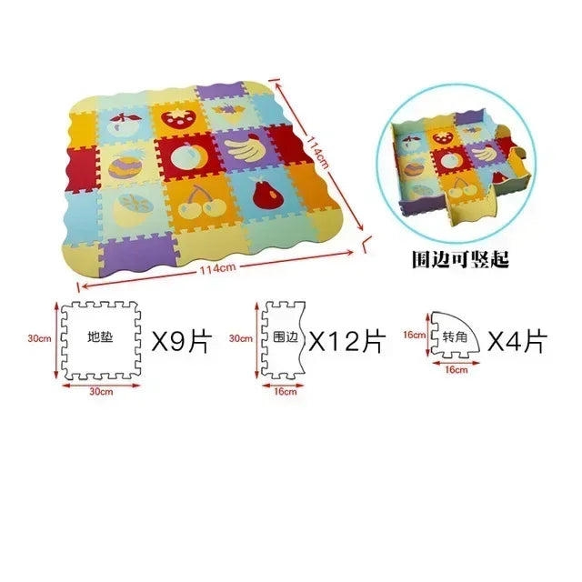 Foam puzzle play mat in Fruits design with strawberry, banana, cherry and melon tiles in bright colours