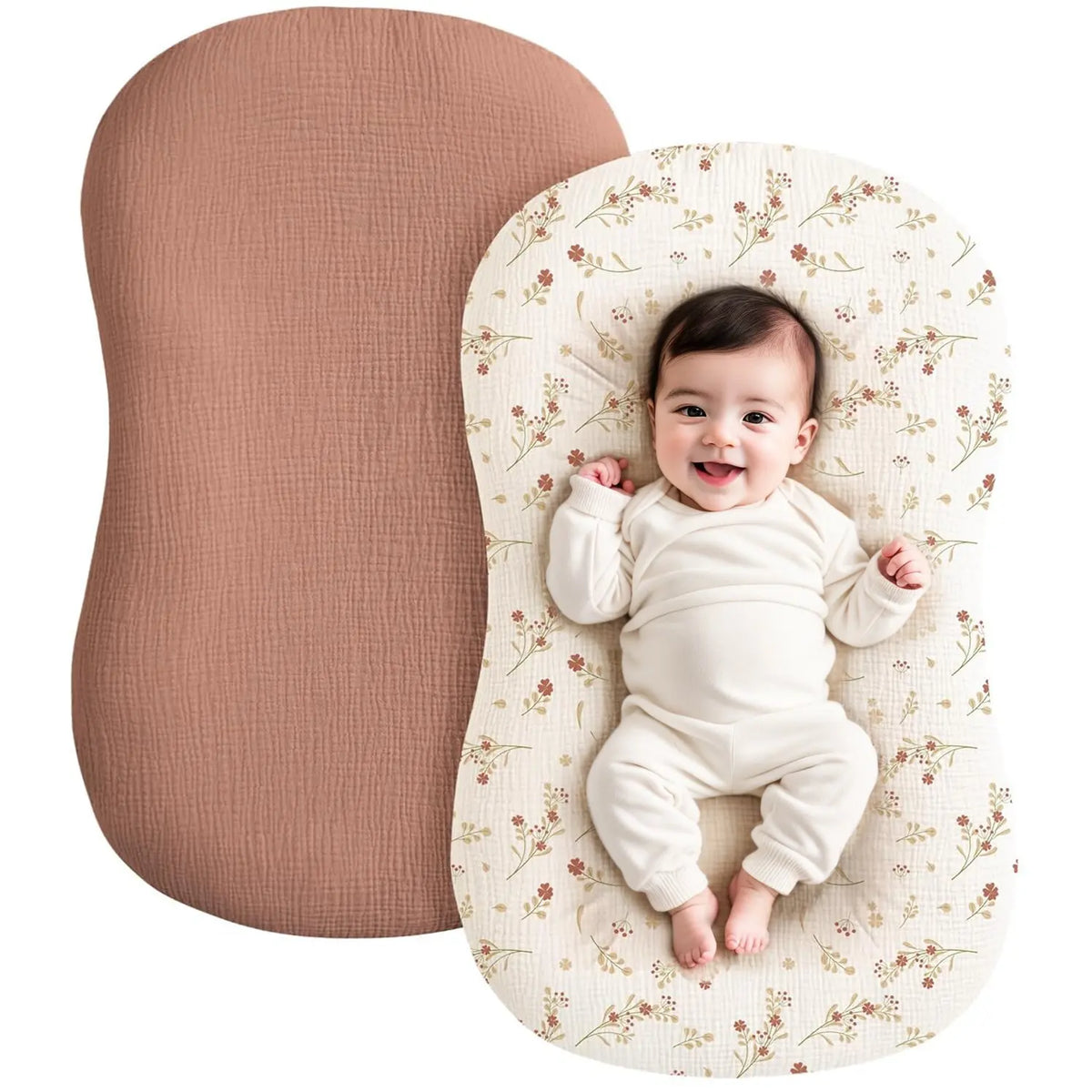 Muslin Cotton Newborn Baby Nest Slipcover Soft and Breathable Lounger Cover for Infant Girls Boys Gifts 2PCS Baby Lounger Cover