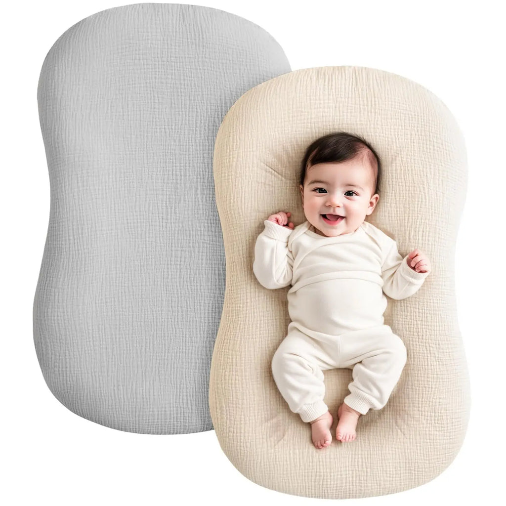 Muslin Cotton Newborn Baby Nest Slipcover Soft and Breathable Lounger Cover for Infant Girls Boys Gifts 2PCS Baby Lounger Cover