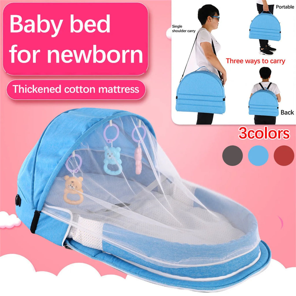 Lumiwee Folding Portable Baby Crib with Net & Canopy