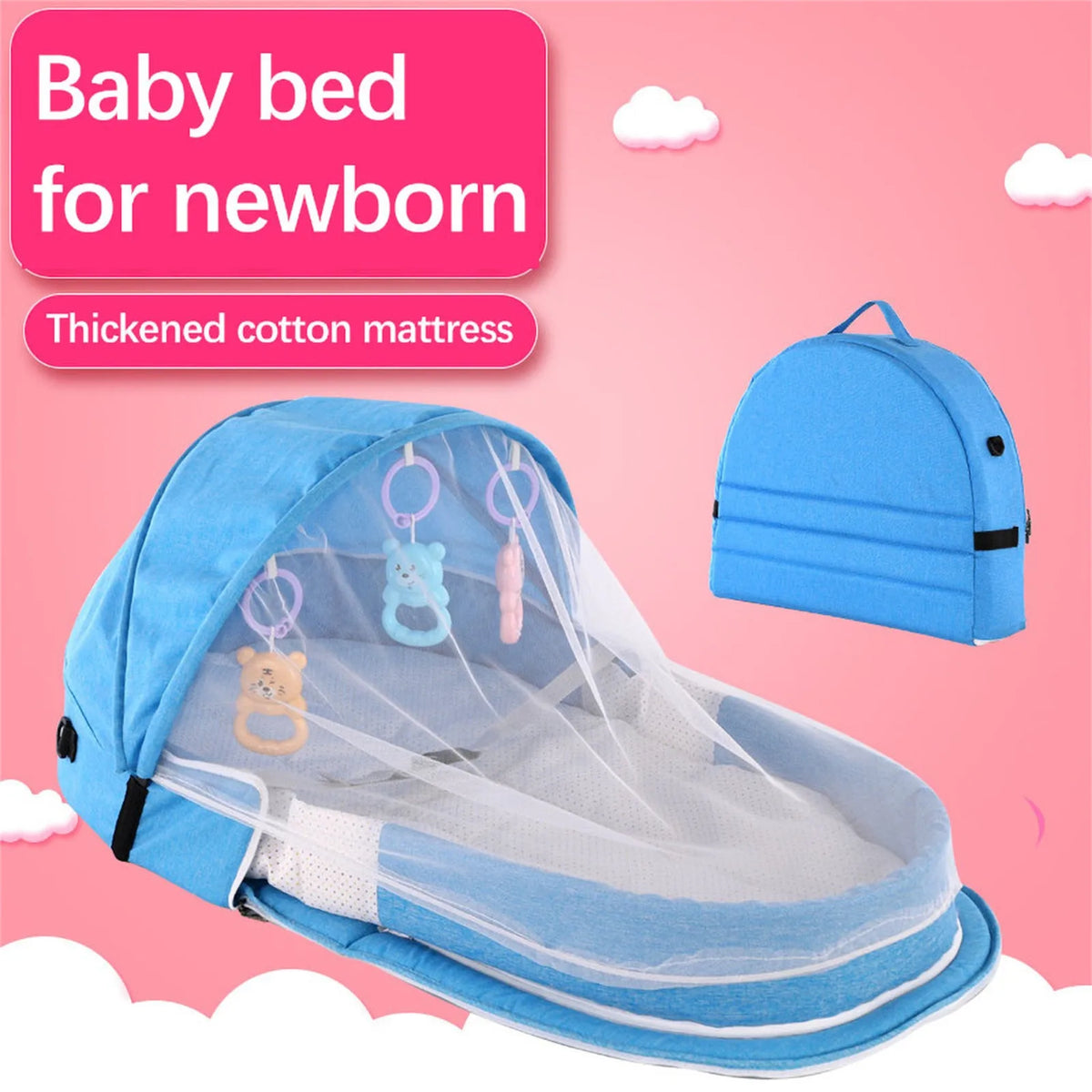 Lumiwee Folding Portable Baby Crib with Net & Canopy