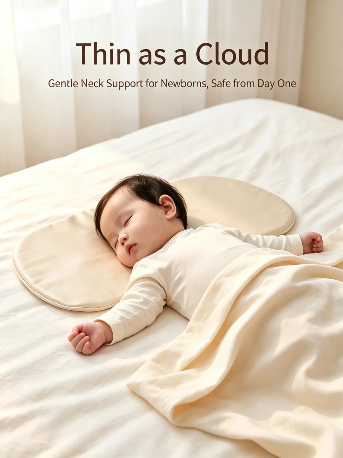 Soft Silk Cloud Baby Pillow Breathable Infant Neck Support Cushion, Zero‑Flat Height Sleep Pillow for Newborns