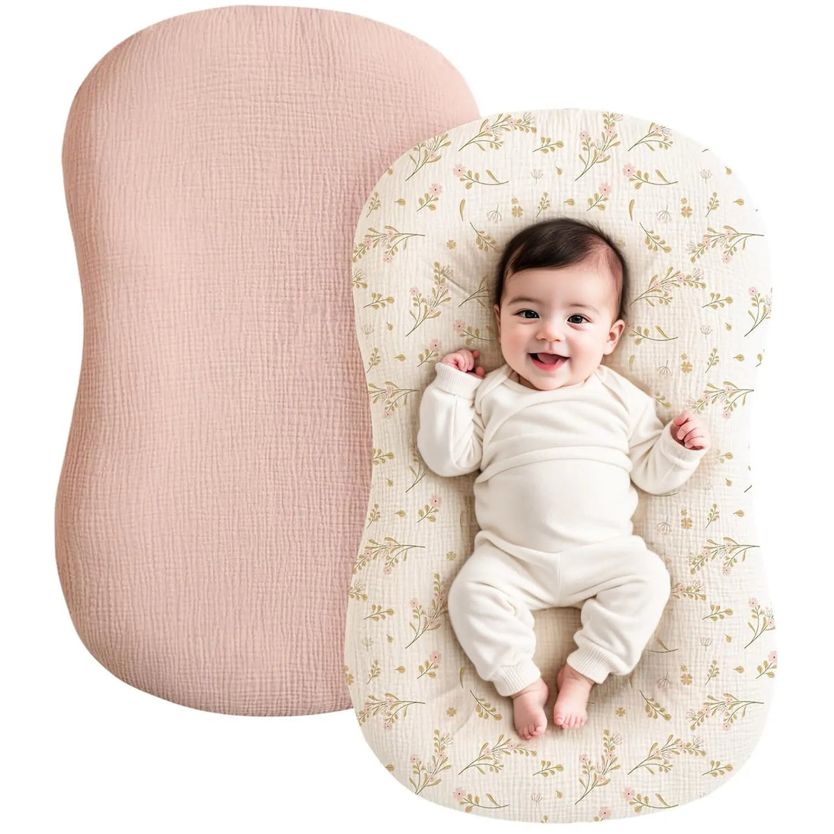 Muslin Cotton Newborn Baby Nest Slipcover Soft and Breathable Lounger Cover for Infant Girls Boys Gifts 2PCS Baby Lounger Cover