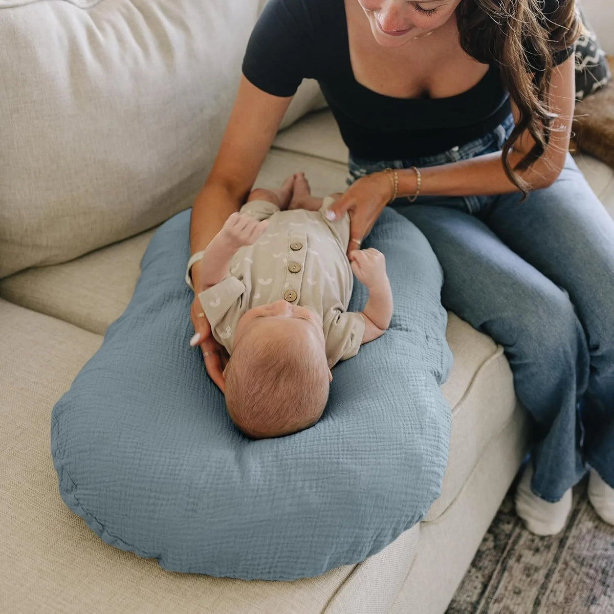 Muslin Cotton Newborn Baby Nest Slipcover Soft and Breathable Lounger Cover for Infant Girls Boys Gifts 2PCS Baby Lounger Cover