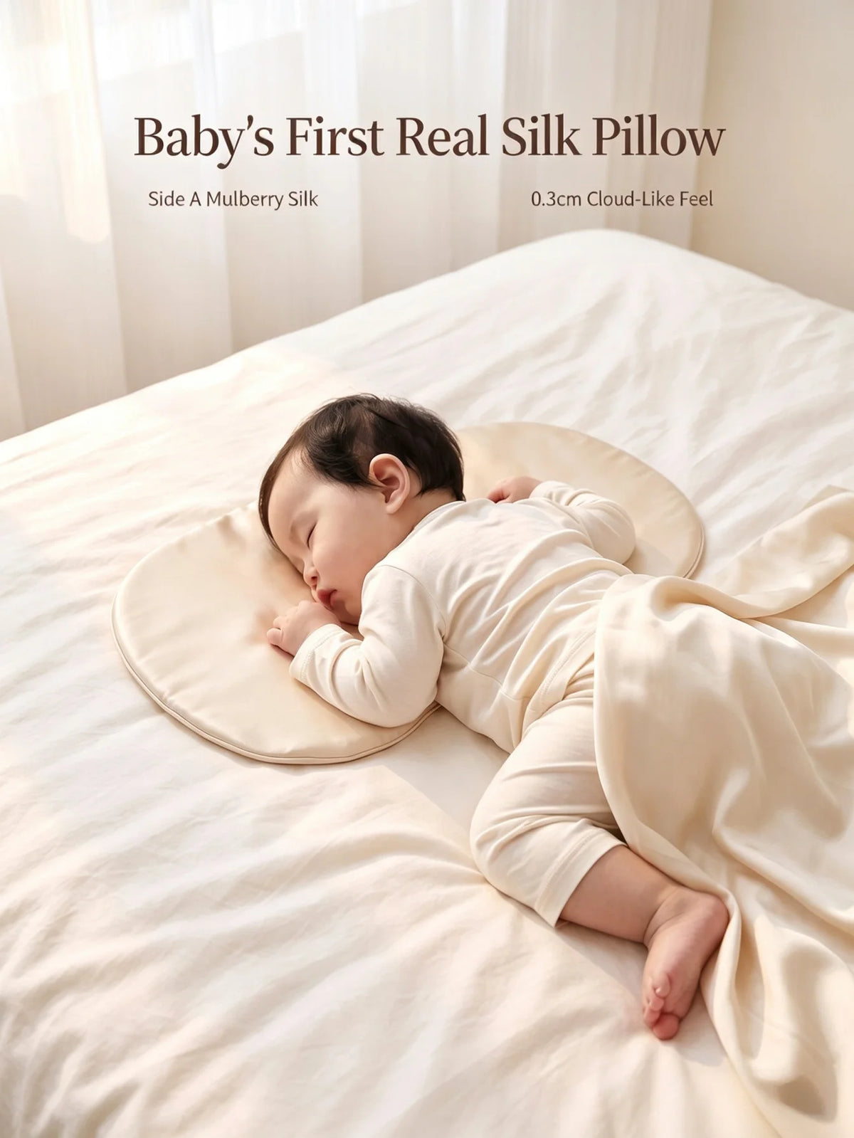 Soft Silk Cloud Baby Pillow Breathable Infant Neck Support Cushion, Zero‑Flat Height Sleep Pillow for Newborns