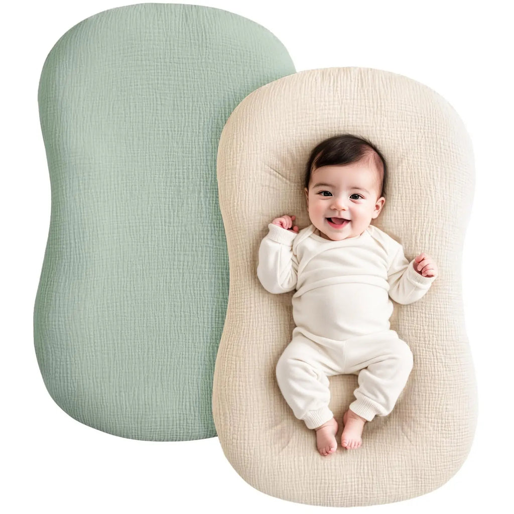 Muslin Cotton Newborn Baby Nest Slipcover Soft and Breathable Lounger Cover for Infant Girls Boys Gifts 2PCS Baby Lounger Cover