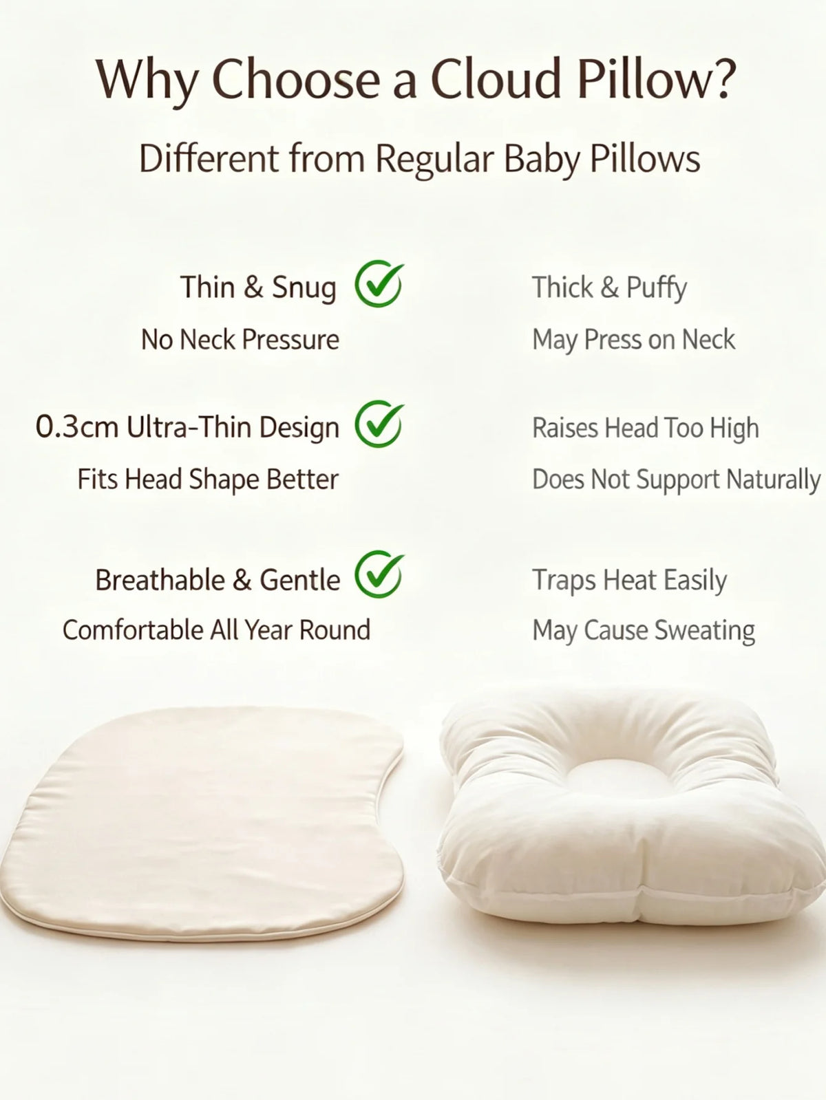 Soft Silk Cloud Baby Pillow Breathable Infant Neck Support Cushion, Zero‑Flat Height Sleep Pillow for Newborns