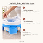 Lumiwee infographic: 2-in-1 - Unfold, line, tie and toss