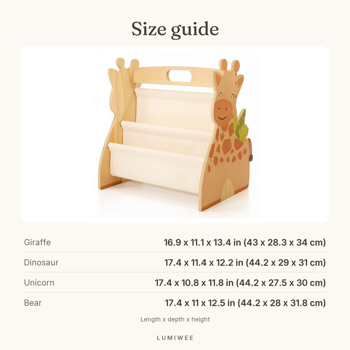 Lumiwee infographic: Alder - Size guide