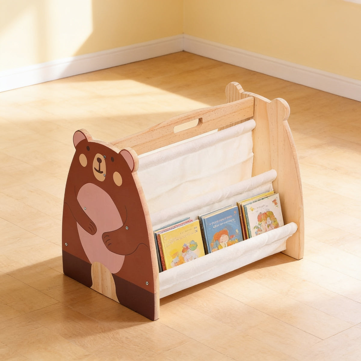 Lumiwee Alder Montessori book rack, Bear option, in a bright room