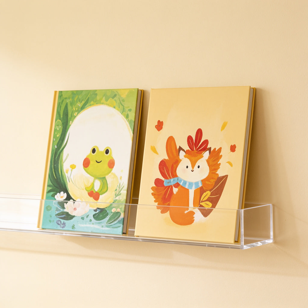 Lumiwee Aspen wall-mounted picture book shelf: one ledge holding two picture books