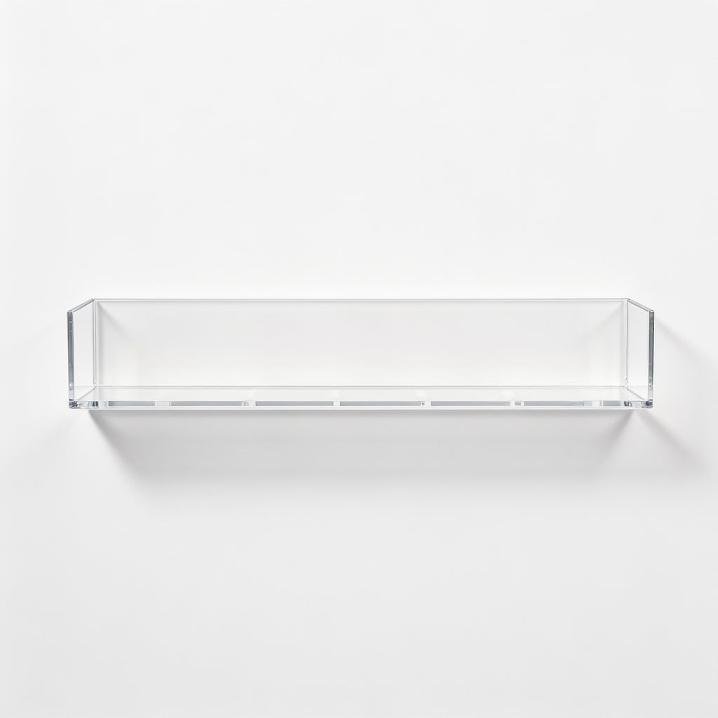 Lumiwee Aspen wall-mounted picture book shelf: clear acrylic book ledge on a white background