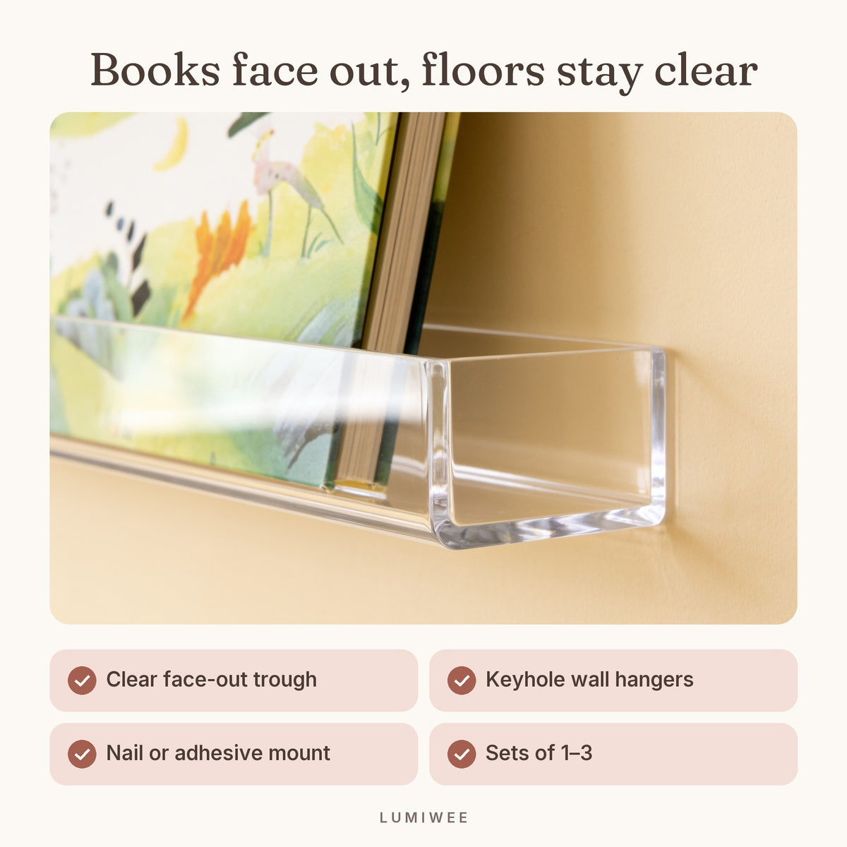 Lumiwee infographic: Aspen - Books face out, floors stay clear