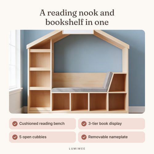 Lumiwee infographic: Birch - A reading nook and bookshelf in one