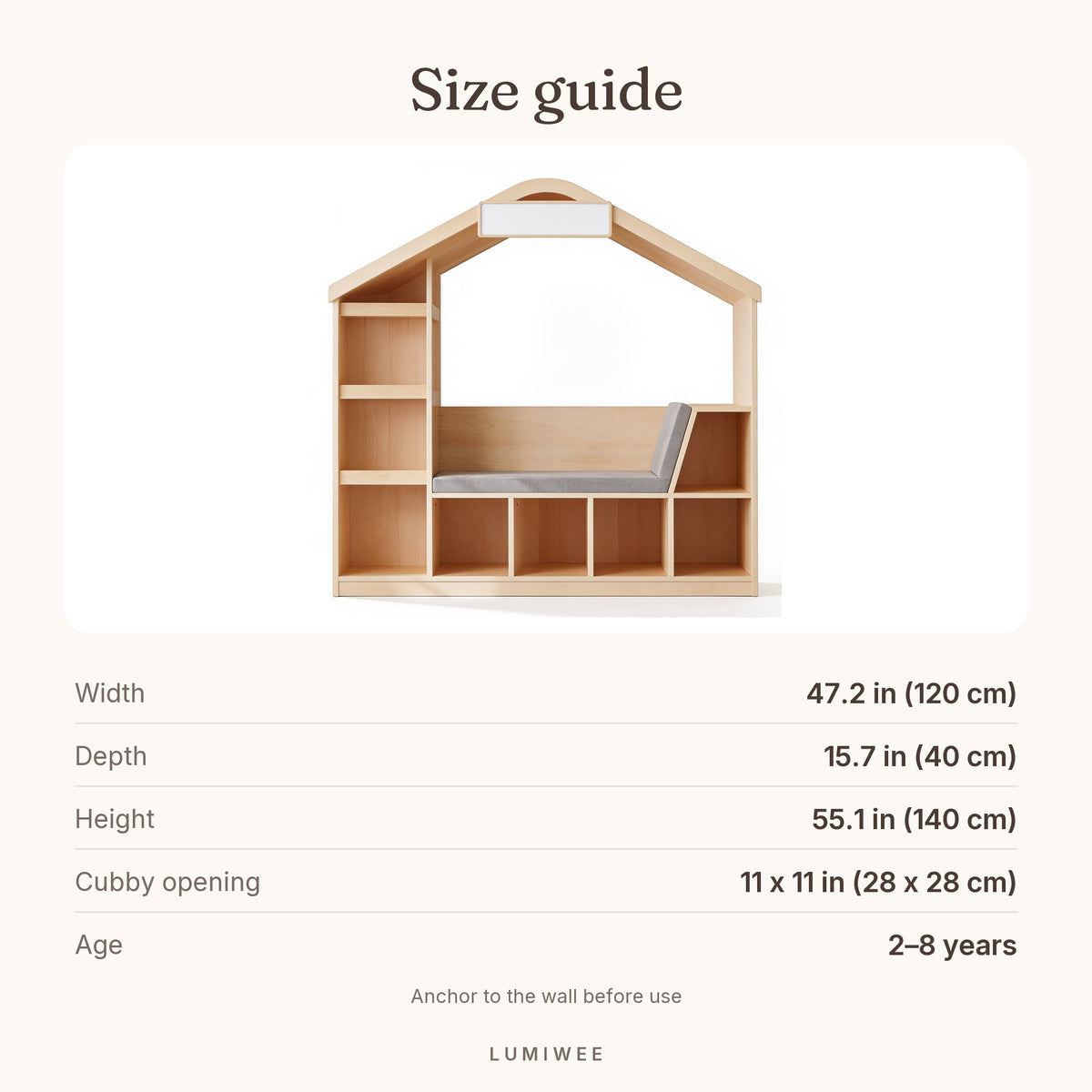 Lumiwee infographic: Birch - Size guide