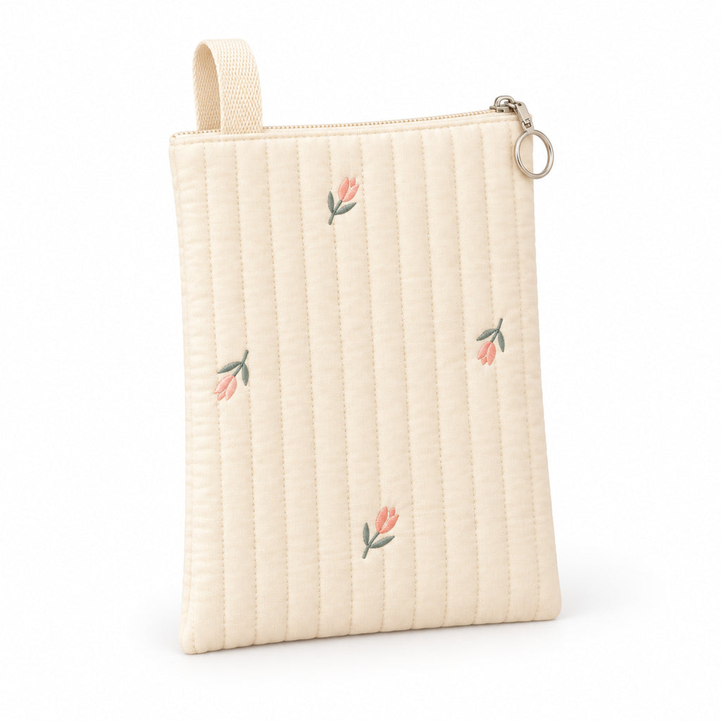 Lumiwee Bloom Quilted Embroidered Diaper Pouch: Tulip quilted embroidered diaper pouch on a white background
