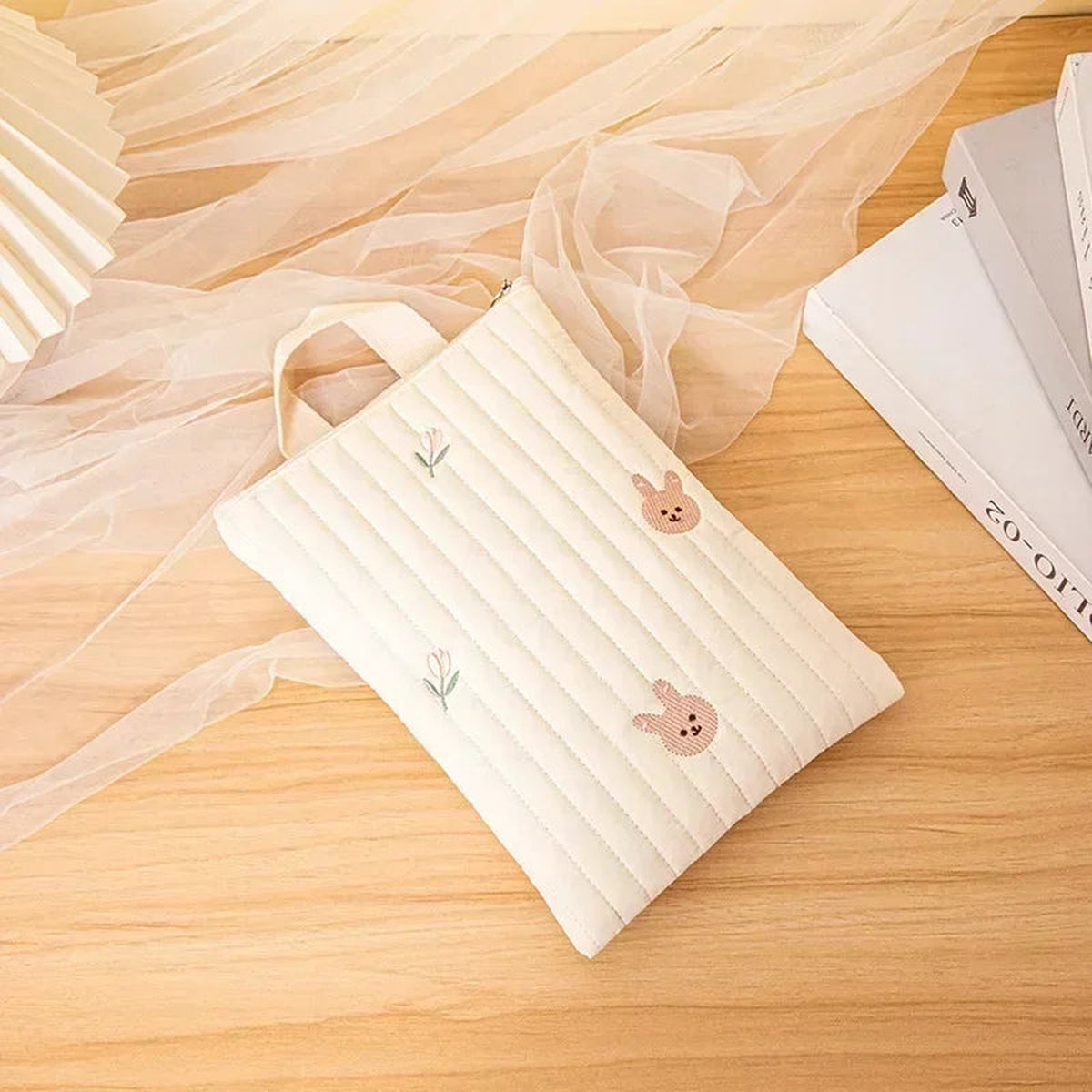 Lumiwee Bloom Quilted Embroidered Diaper Pouch, Bunny option