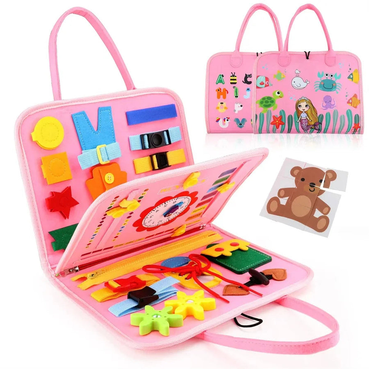 Lumiwee Bramble Montessori Busy Board for Toddlers, Light Pink Sea Life option