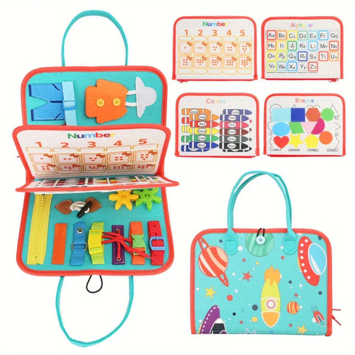 Lumiwee Bramble Montessori Busy Board for Toddlers, Aqua Rocket option