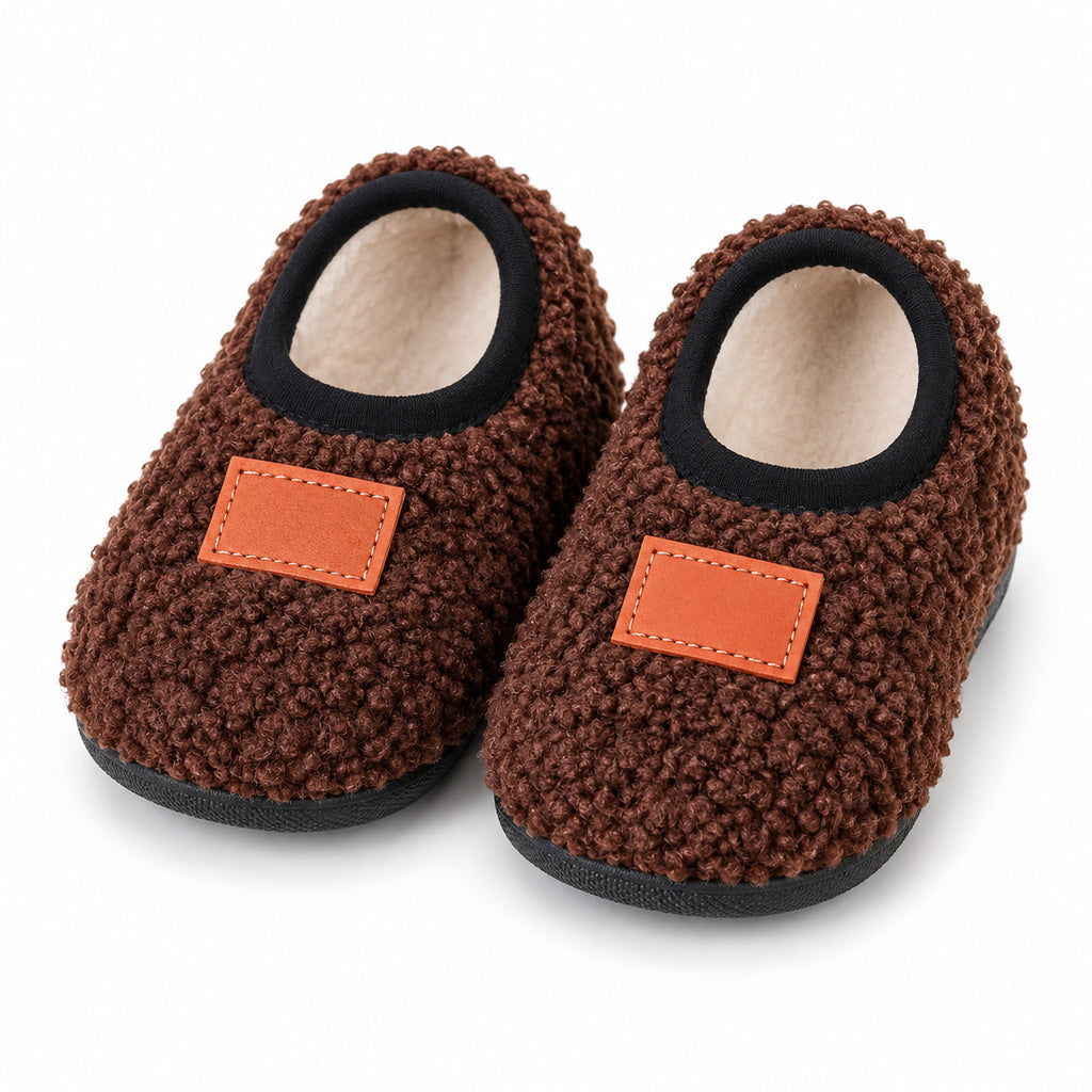 Brown Lumiwee Burrow non-slip toddler slipper socks on a white background