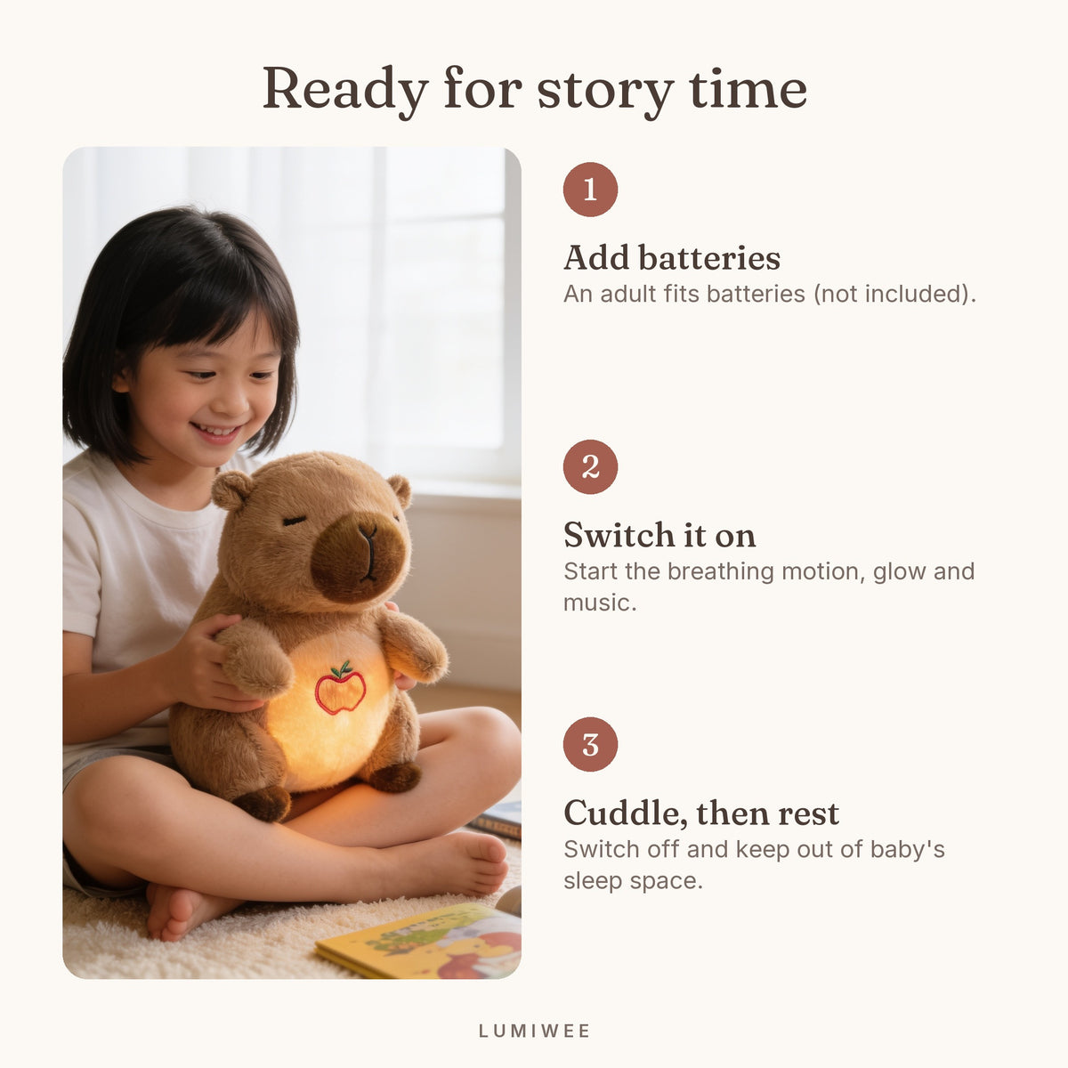 Lumiwee infographic: Capy - Ready for story time