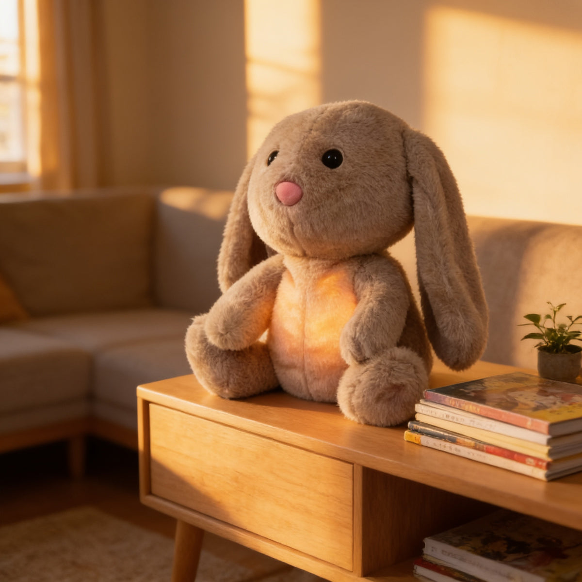 Lumiwee Capy breathing plush, Bunny option, in a bright room