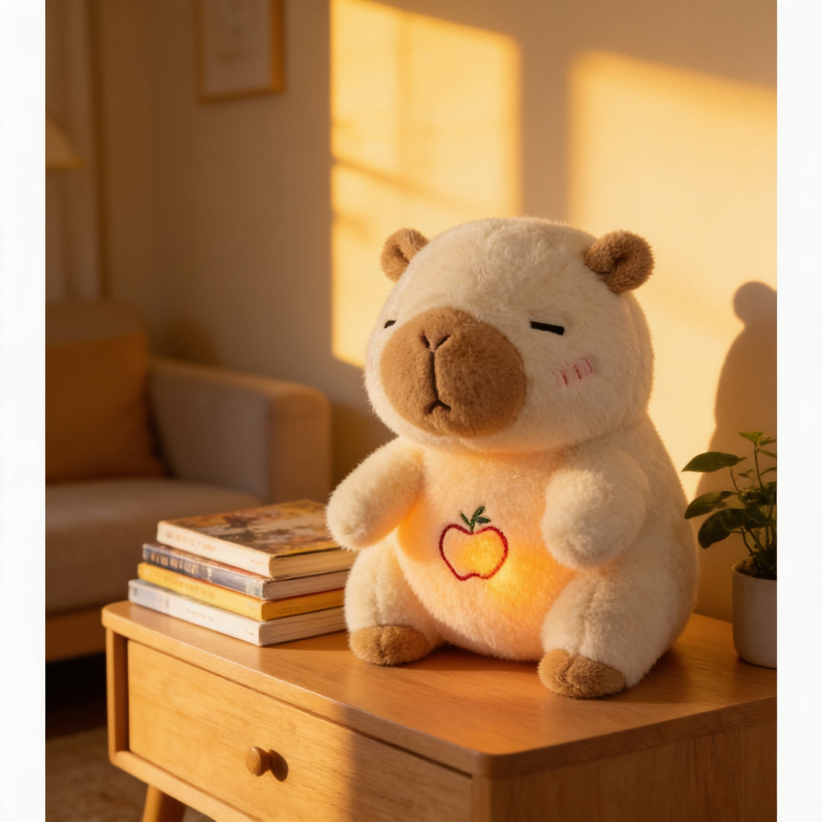 Lumiwee Capy breathing plush, Cream Capybara option, in a bright room
