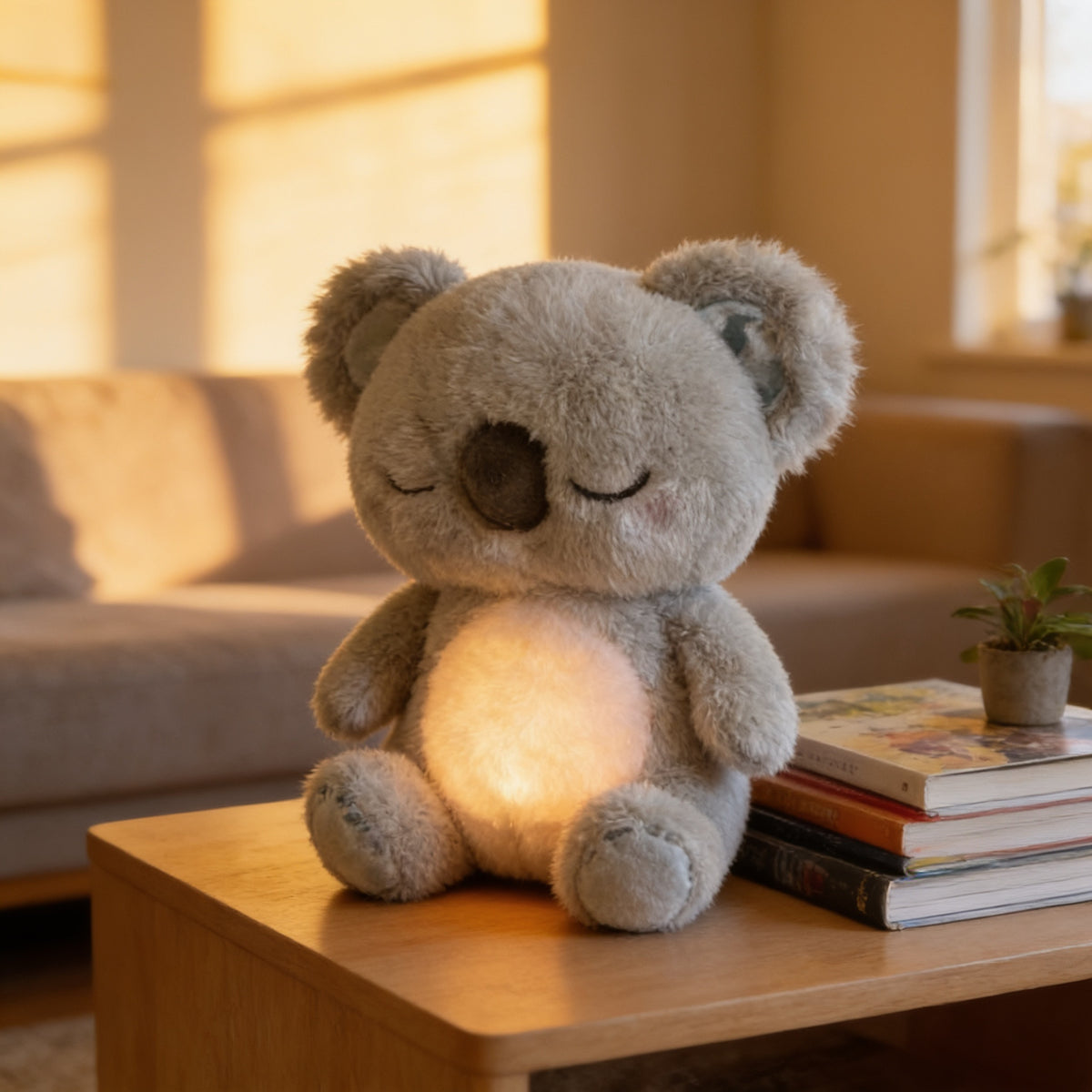 Lumiwee Capy breathing plush, Koala option, in a bright room