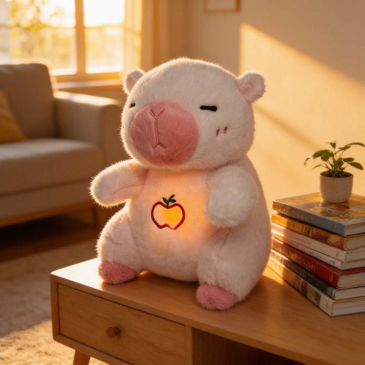 Lumiwee Capy breathing plush, Pink Capybara option, in a bright room