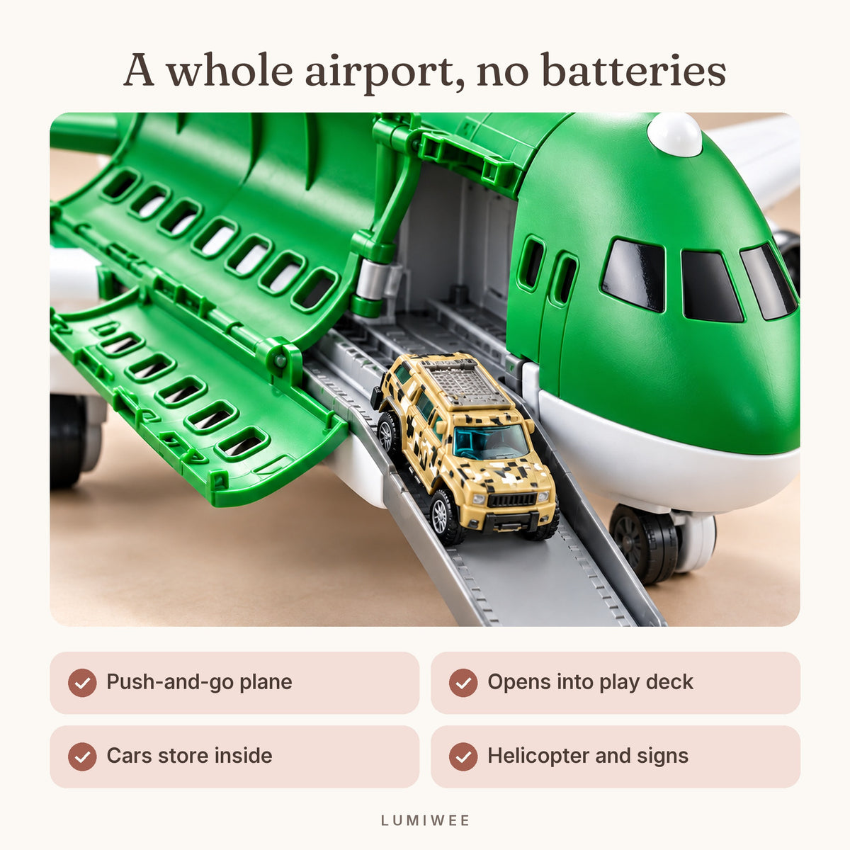 Lumiwee infographic: Cargo - A whole airport, no batteries